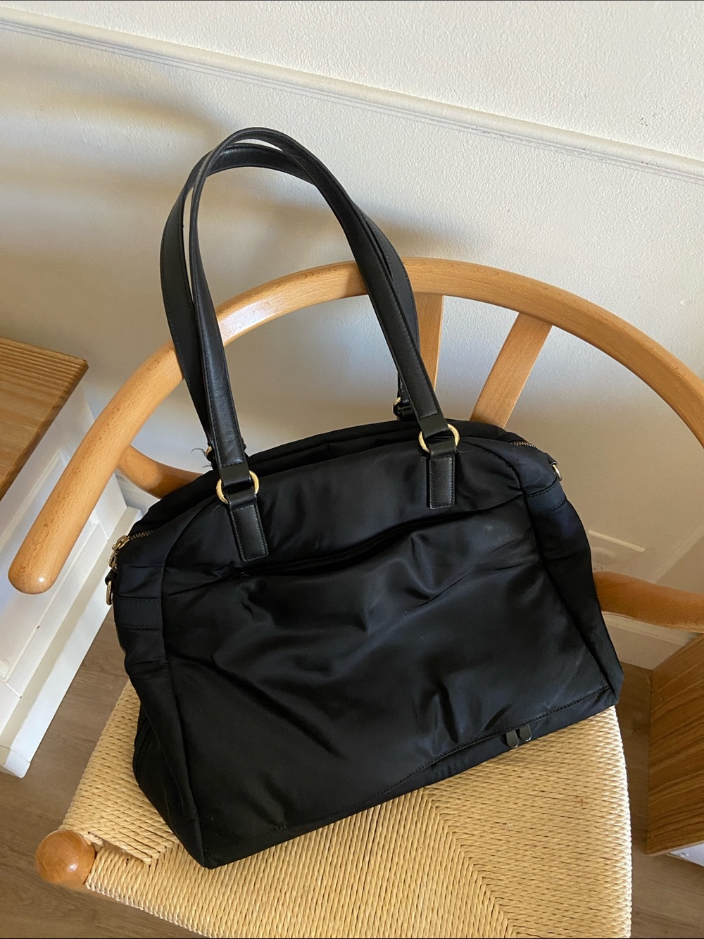 Everyday Black Nylon Tote with Structured Handles
